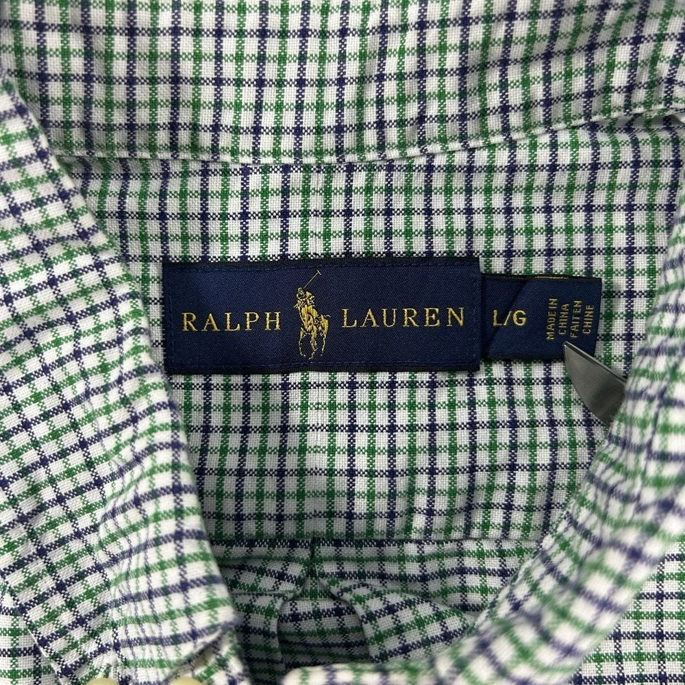 Polo Ralph Lauren Large Oxford Blue Green Plaid Button Down Flesh Pony